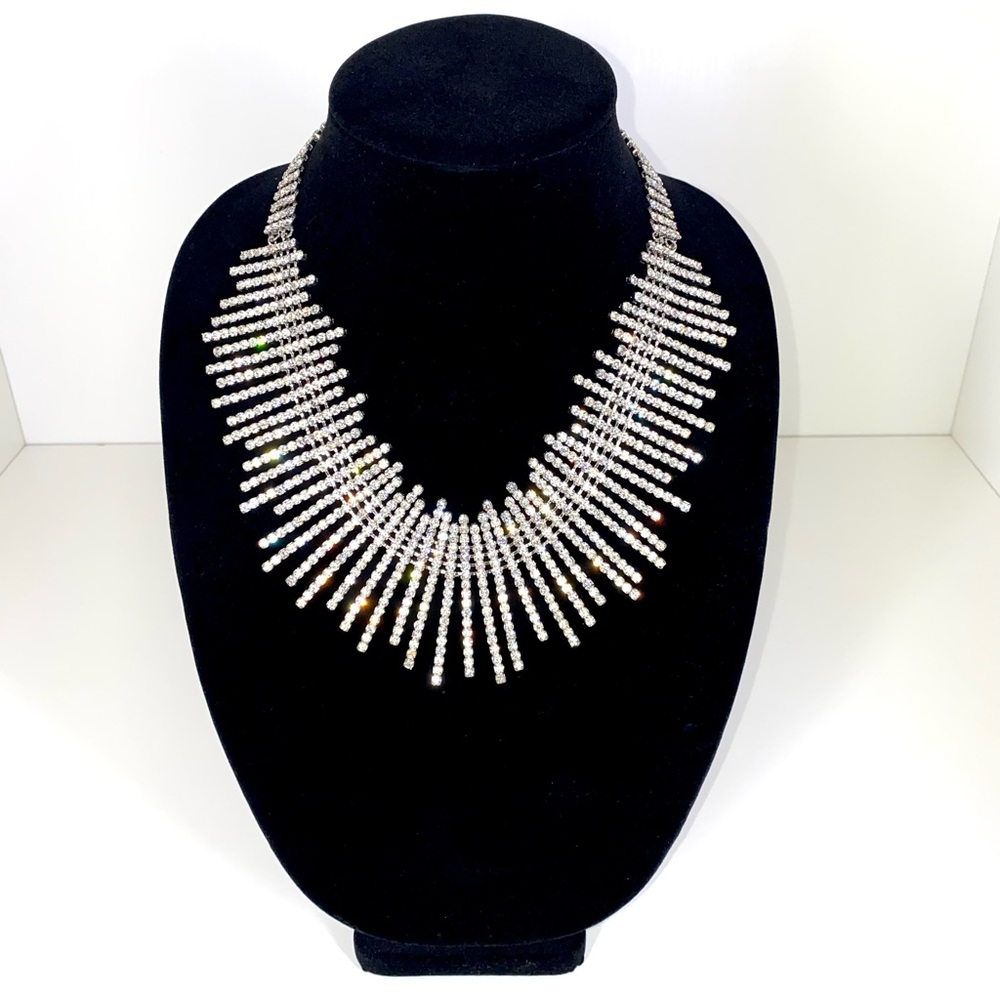 BCBG: Crystal Silver Finish Necklace • 19” Long